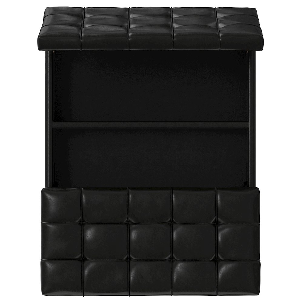 Mariah Lift Top Table Storage Ottoman in Midnight Black PU Black faux leather. Picture 8