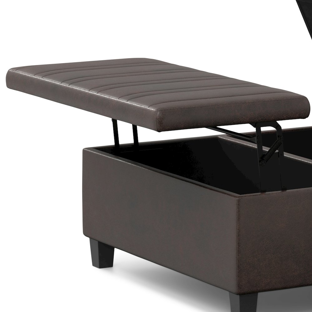 Ellis Coffee Table Storage Ottoman In Distressed Brown Vegan Faux Leather. Picture 3