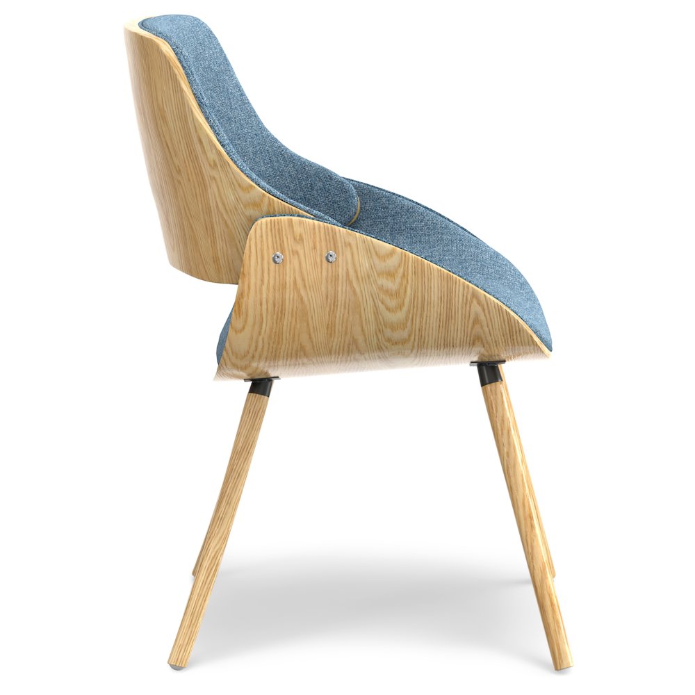 Bentwood Dining Chair With Wood Back In Light Wood In Denim Blue Linen Fabric. Picture 2