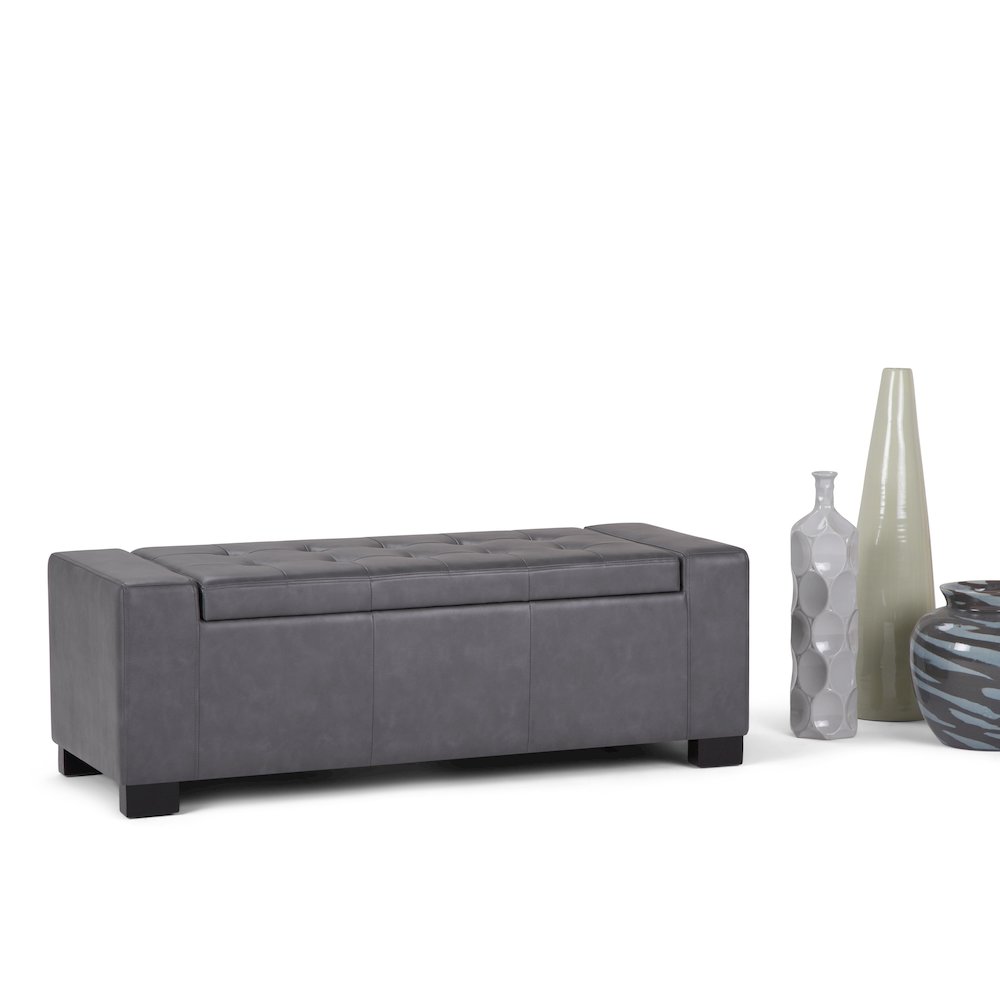 Laredo Large Storage Ottoman In Stone Grey Vegan Faux Leather. Picture 5