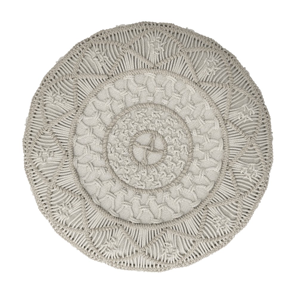 Coates Contemporary Round Macrame Pouf In Cloud Grey Cotton. Picture 4