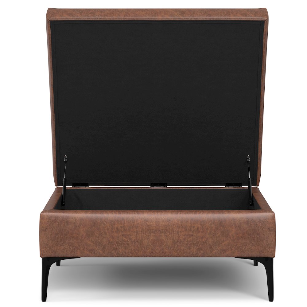 Coffee Table Storage Ottoman With Lift Up Lid In Distressed Saddle Brown. Picture 2