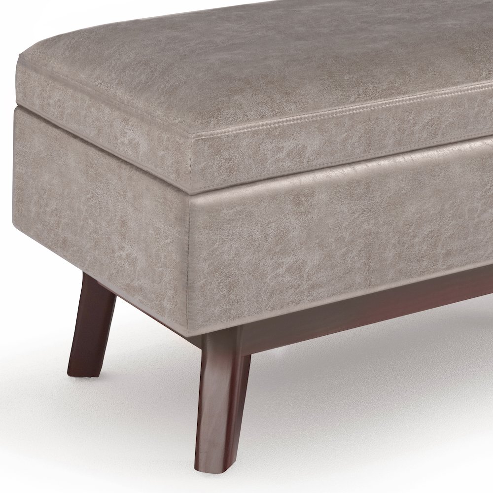 Rectangular Storage Ottoman In Distressed Grey Taupe Vegan Faux Leather. Picture 2