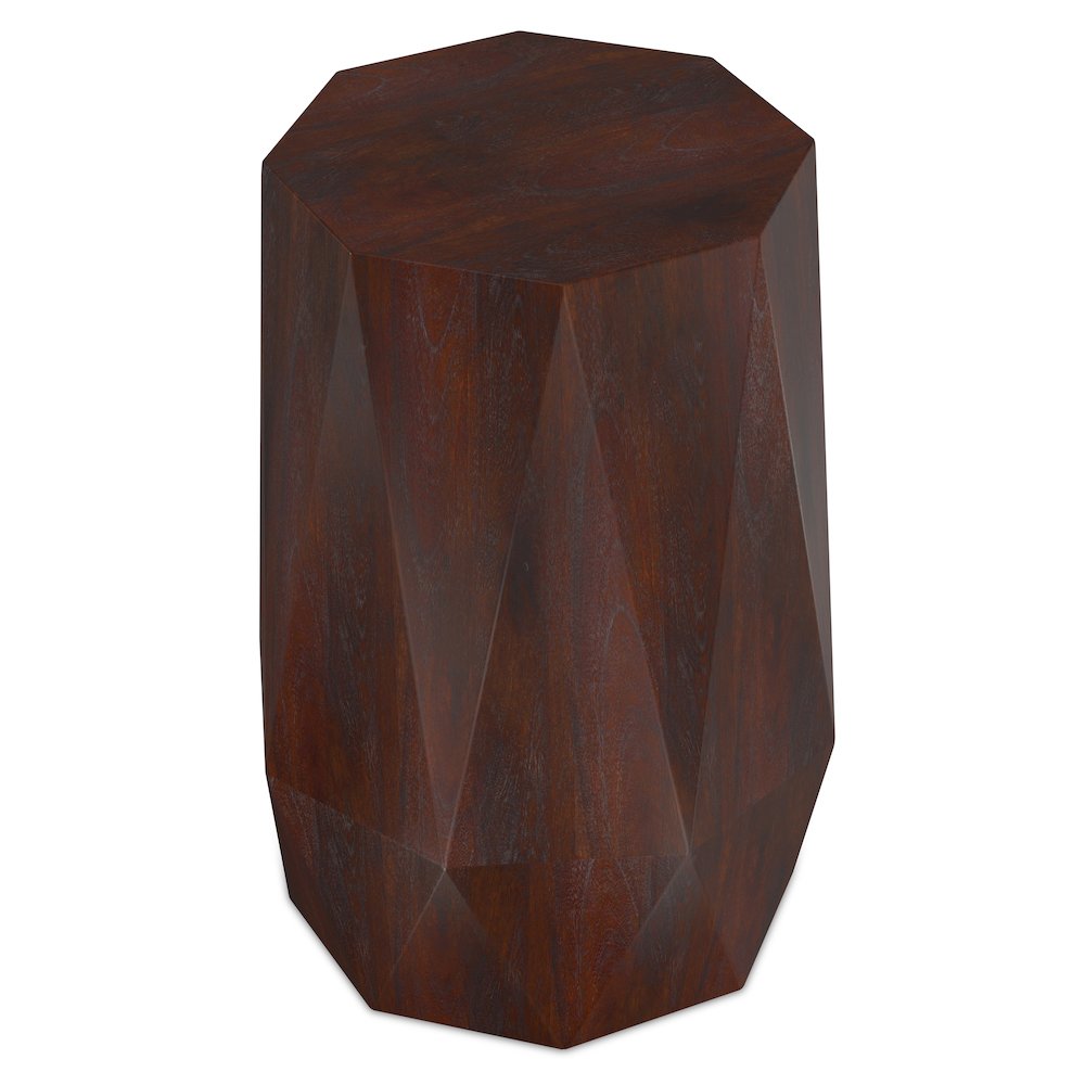 Solid Acacia Wood 15 Inch Wide Polygon Contemporary Side Table In Walnut Brown. Picture 2