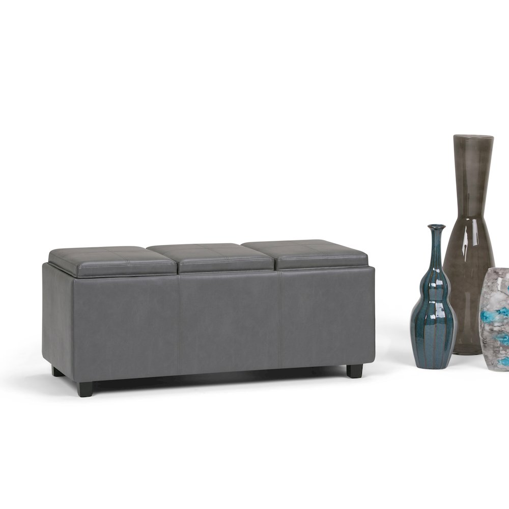 Avalon Storage Ottoman In Stone Grey Vegan Faux Leather. Picture 5