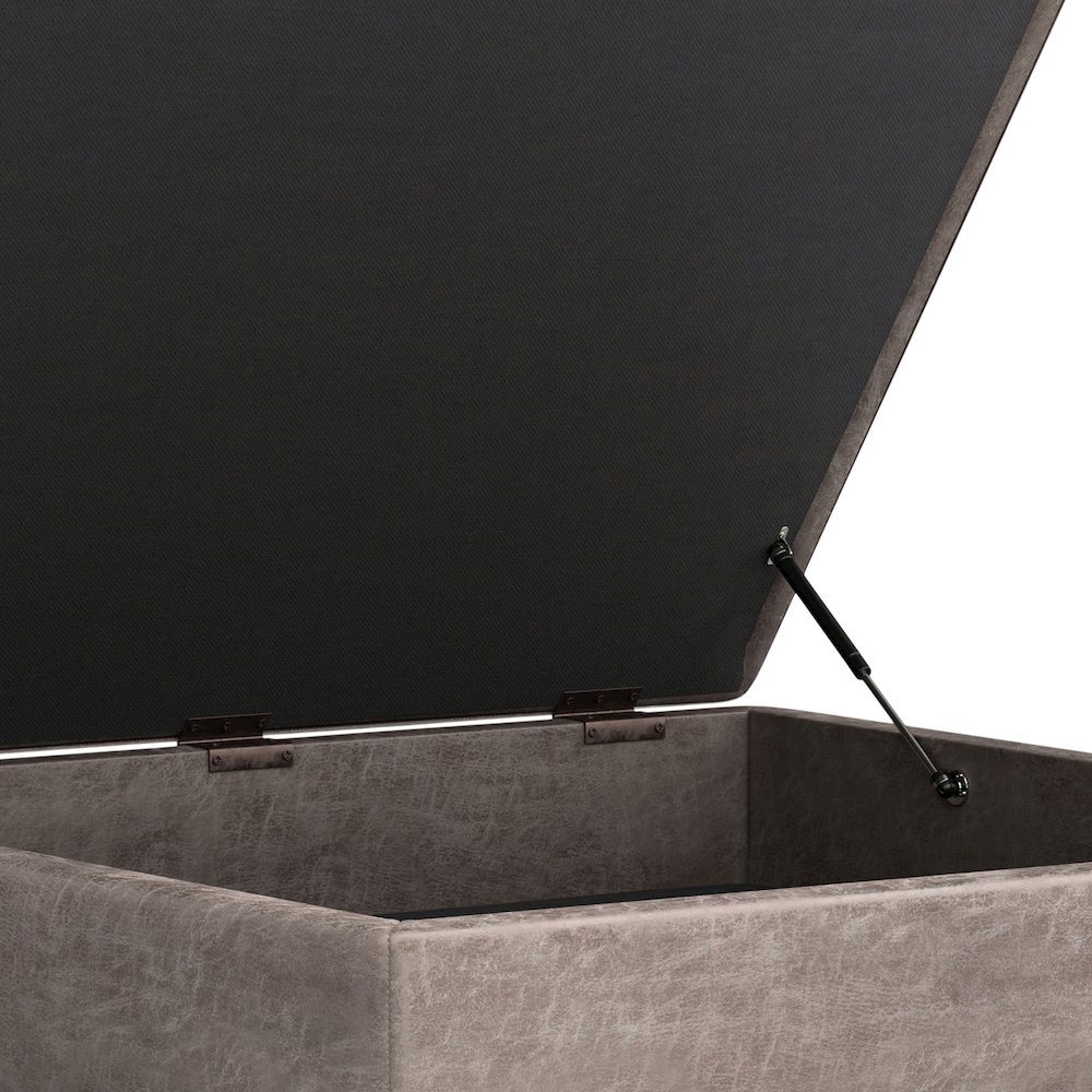 Coffee Table Storage Ottoman In Distressed Grey Taupe Vegan Faux Leather. Picture 3