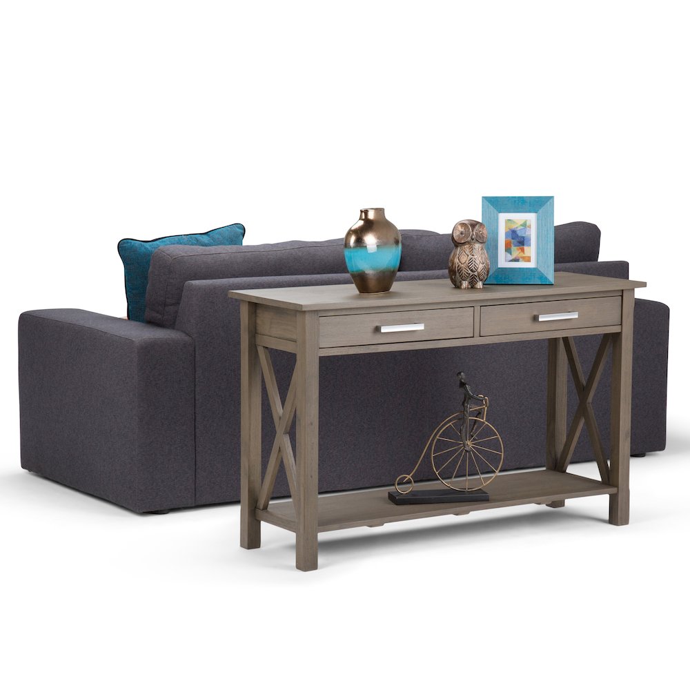 Kitchener Solid Wood Console Sofa Table In Farmhouse Grey. Picture 5