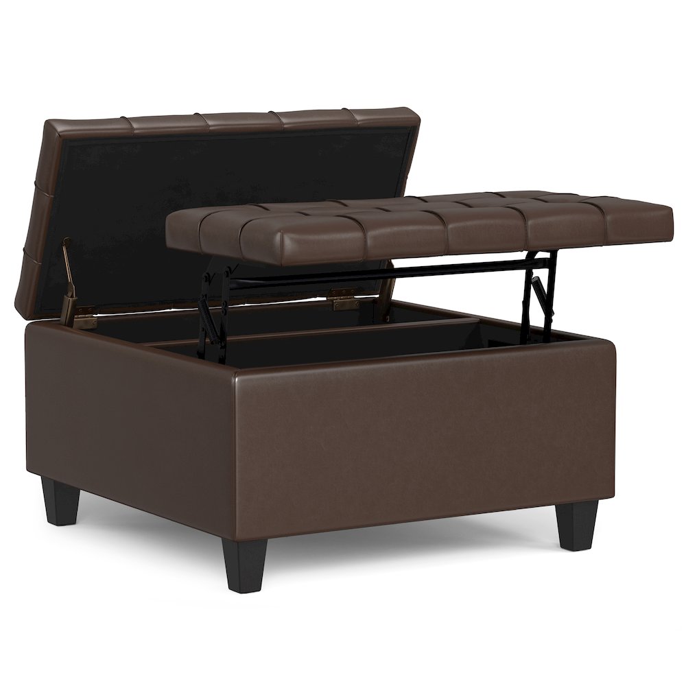 Harrison Small Square Coffee Table Storage Ottoman in Chocolate Brown. Picture 6