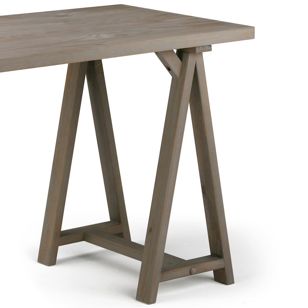 Solid Wood Modern Industrial 56 Inch Wide Writing Desk In Distressed Grey. Picture 6