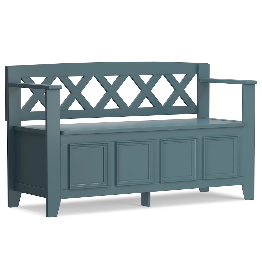 48 inch Wide Solid Wood Transitional Entryway Storage Bench in French Blue. Picture 1