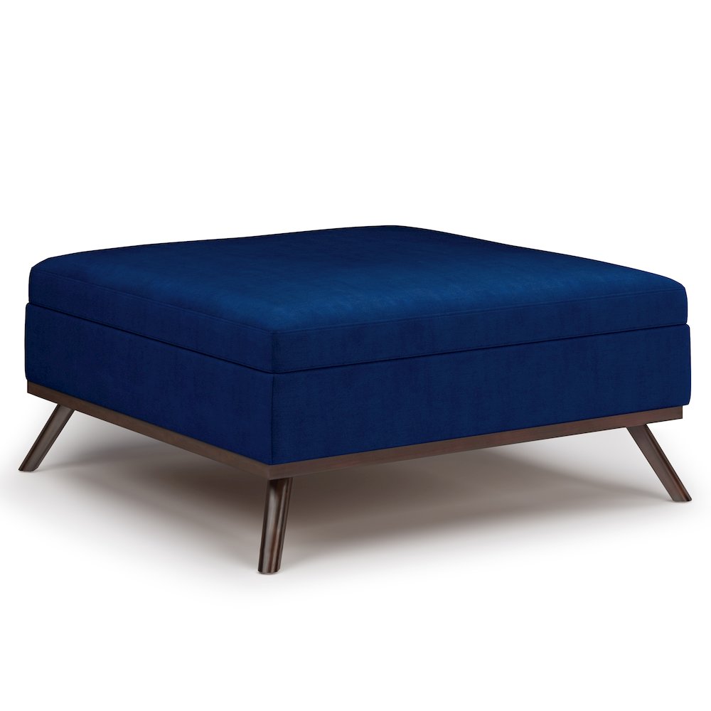 Owen Square Coffee Table Storage Ottoman In Blue Velvet Fabric. Picture 1