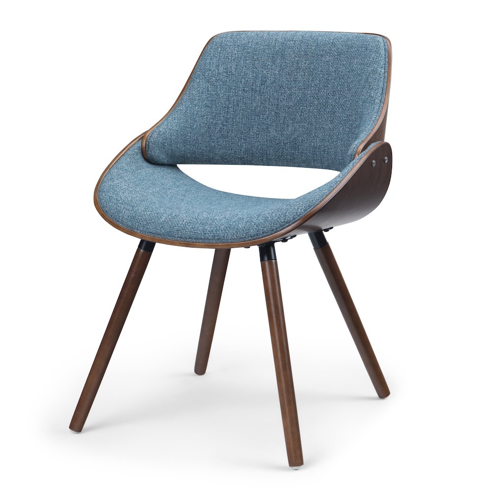 Malden Bentwood Dining Chair With Wood Back In Denim Blue Linen Look Fabric. Picture 1