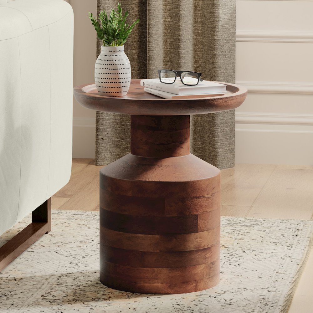 Haynes 16 inch Wide Solid Mango Boho Accent Table in Dark Brown, Assembled. Picture 6