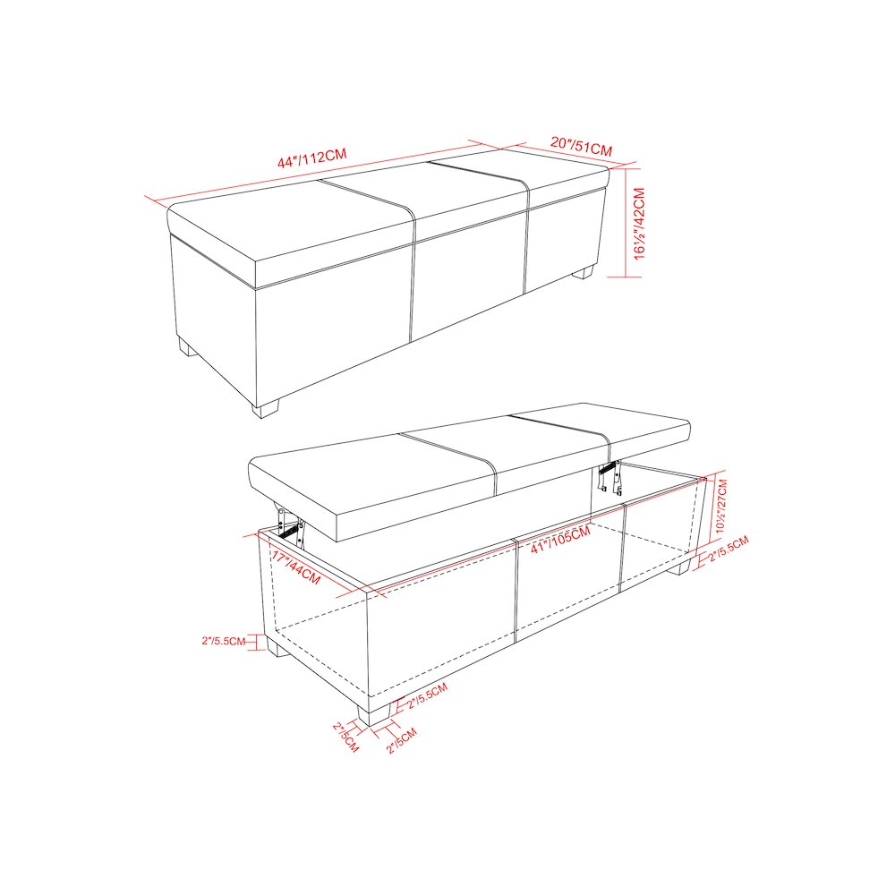 Avalon Lift Top Rectangular Storage Ottoman In Tanners Brown Vegan Faux Leather. Picture 6
