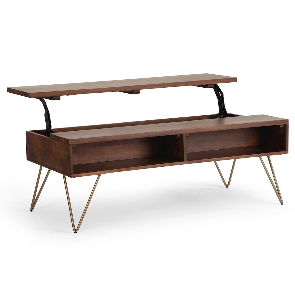 Hunter Solid Mango Wood Lift Top Coffee Table In Umber Brown. Picture 1