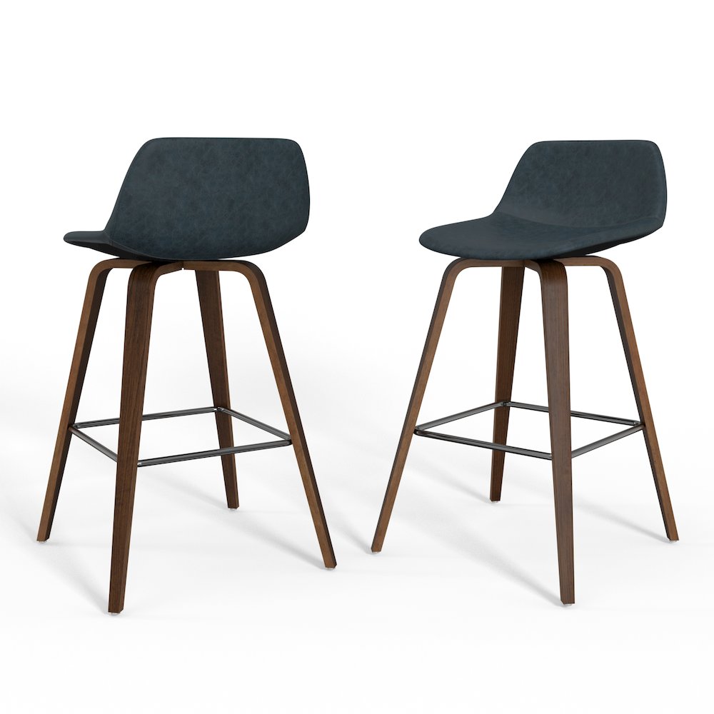 Counter Height Stool (Set Of 2) In Distressed Blue Vegan Faux Leather. Picture 1