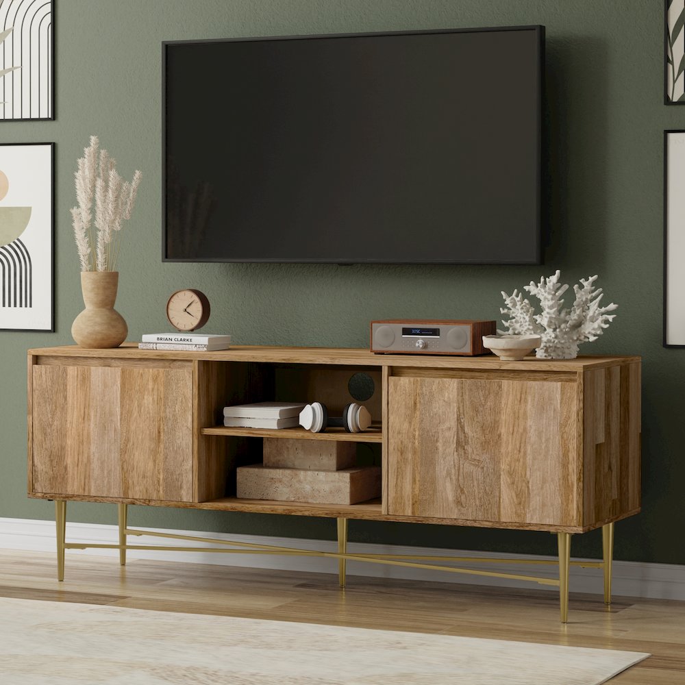 Fallon SOLID MANGO WOOD TV Media Stand in Natural For TVs up to 65 inches. Picture 2