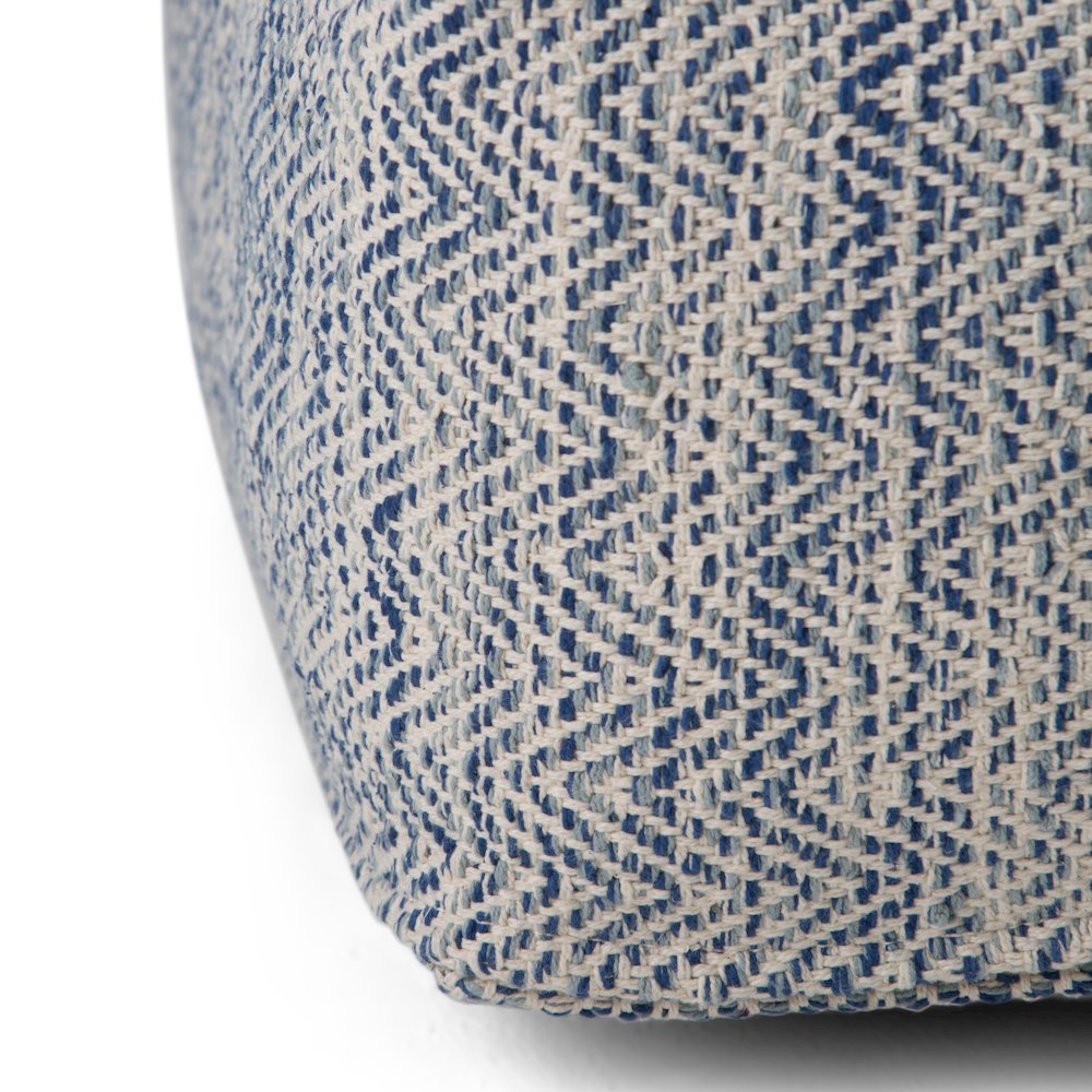 Nate Square Pouf In Patterned Denim Melange Cotton. Picture 3
