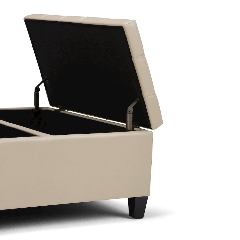 Harrison Coffee Table Storage Ottoman In Satin Cream Vegan Faux Leather. Picture 3