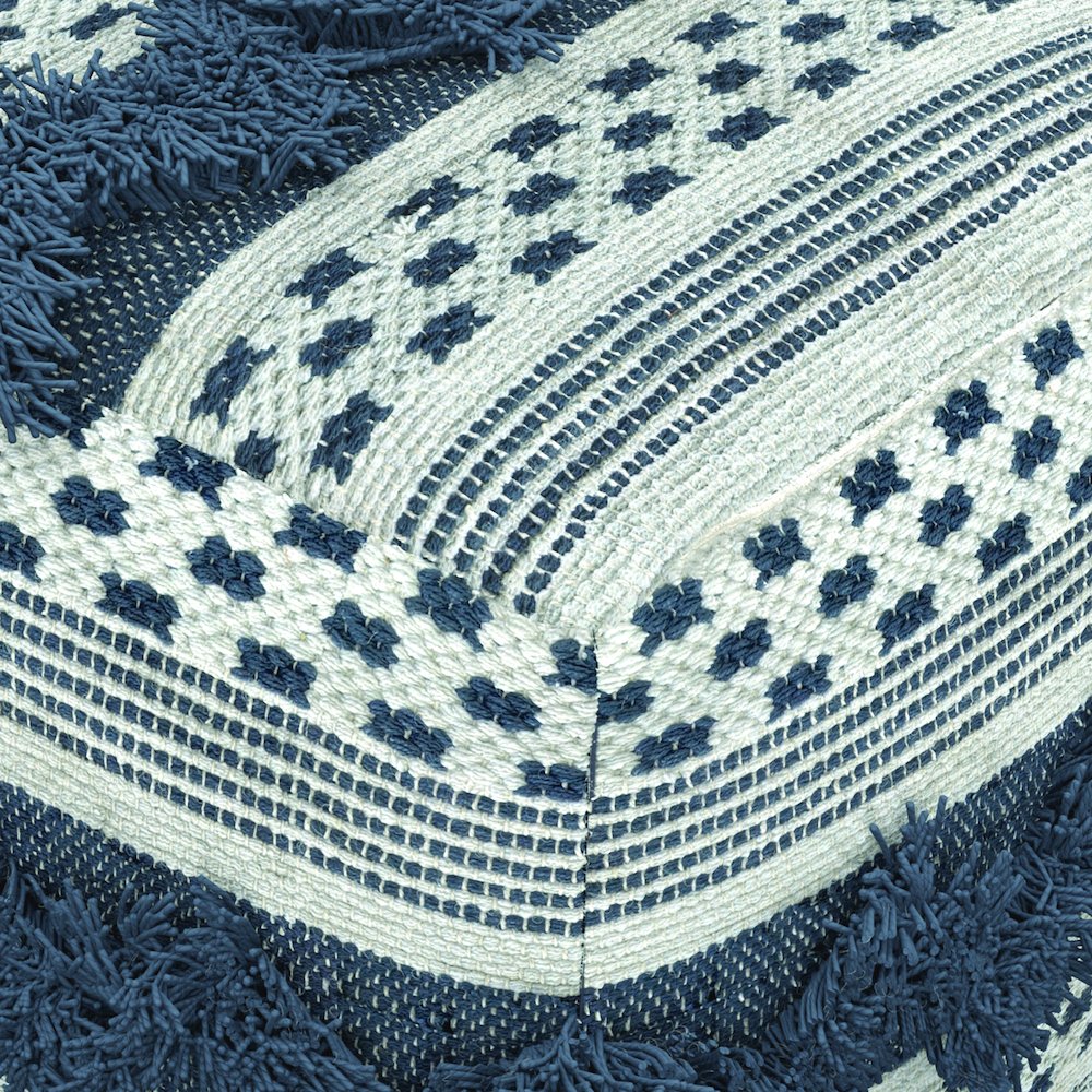 Bowden Hand Woven Square Cotton Pouf Ottoman in Grey and Ivory. Picture 3