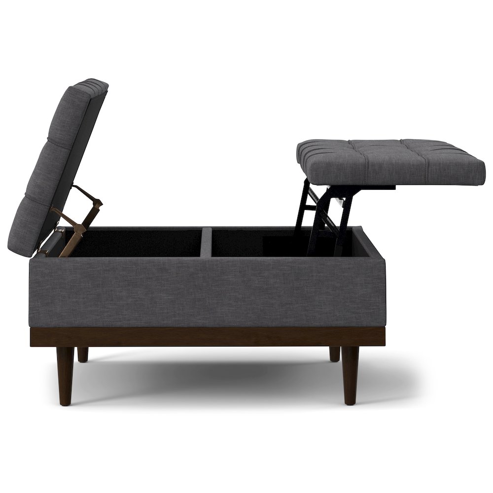 Mariah Lift Top Table Storage Ottoman in Slate Grey  Polyester Linen. Picture 3