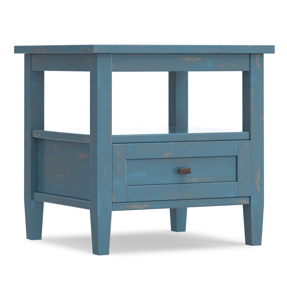 Solid Wood 20 inch Wide Transitional End Table in Distressed Coastal Blue. Picture 2