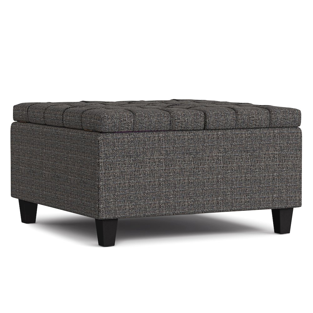 30 inch Wide Square Small Coffee Table Storage Ottoman in Ebony Tweed Polyester. Picture 1