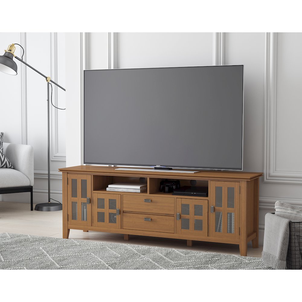 Artisan Solid Wood 72 Inch Tv Media Stand In Honey Brown For Tvs Up To 80 Inches. Picture 5
