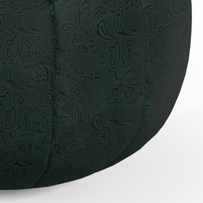 Drury Round Pouf in Teal Patterened Genuine Leather. Picture 3