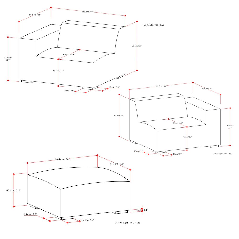 Rex 2-Seater Modular Sofa And Ottoman Set In Tightly Woven Performance Fabric. Picture 6