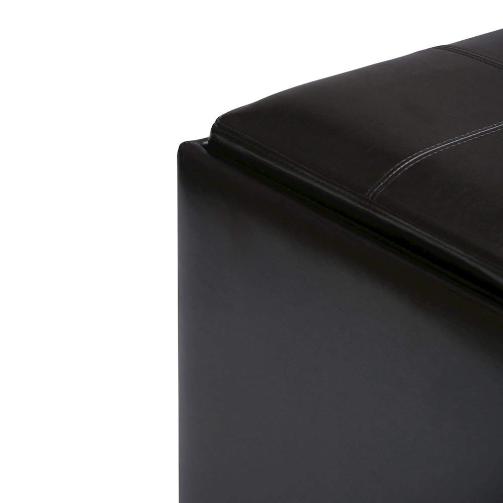Avalon Square Coffee Table Storage Ottoman In Tanners Brown Vegan Faux Leather. Picture 4