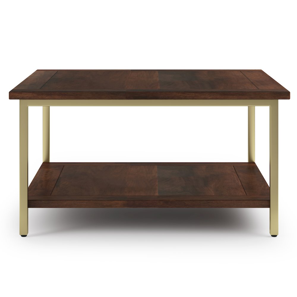 Skyler SOLID MANGO WOOD Square Coffee Table in Dark Brown / Gold. Picture 2