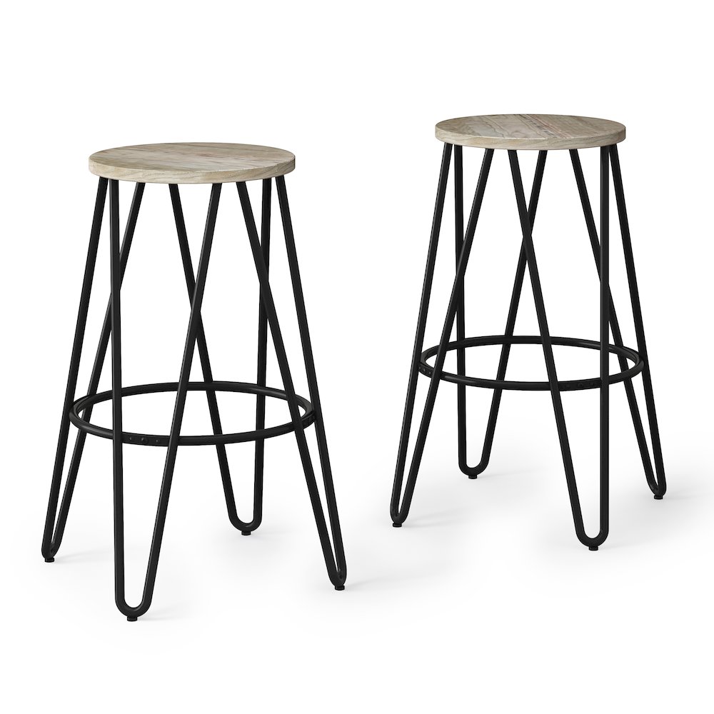 26 Inch Metal Counter Height Stool With Wood Seat (Set Of 2) In Natural / Black. Picture 1