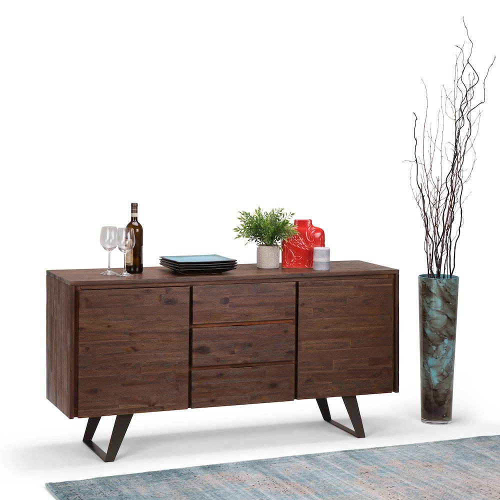 Lowry Solid Acacia Wood Sideboard Buffet In Distressed Charcoal Brown. Picture 5