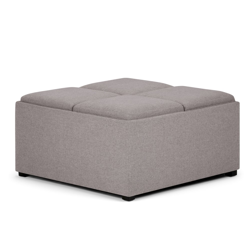 Avalon Square Coffee Table Storage Ottoman In Cloud Grey Linen Look Fabric. Picture 1