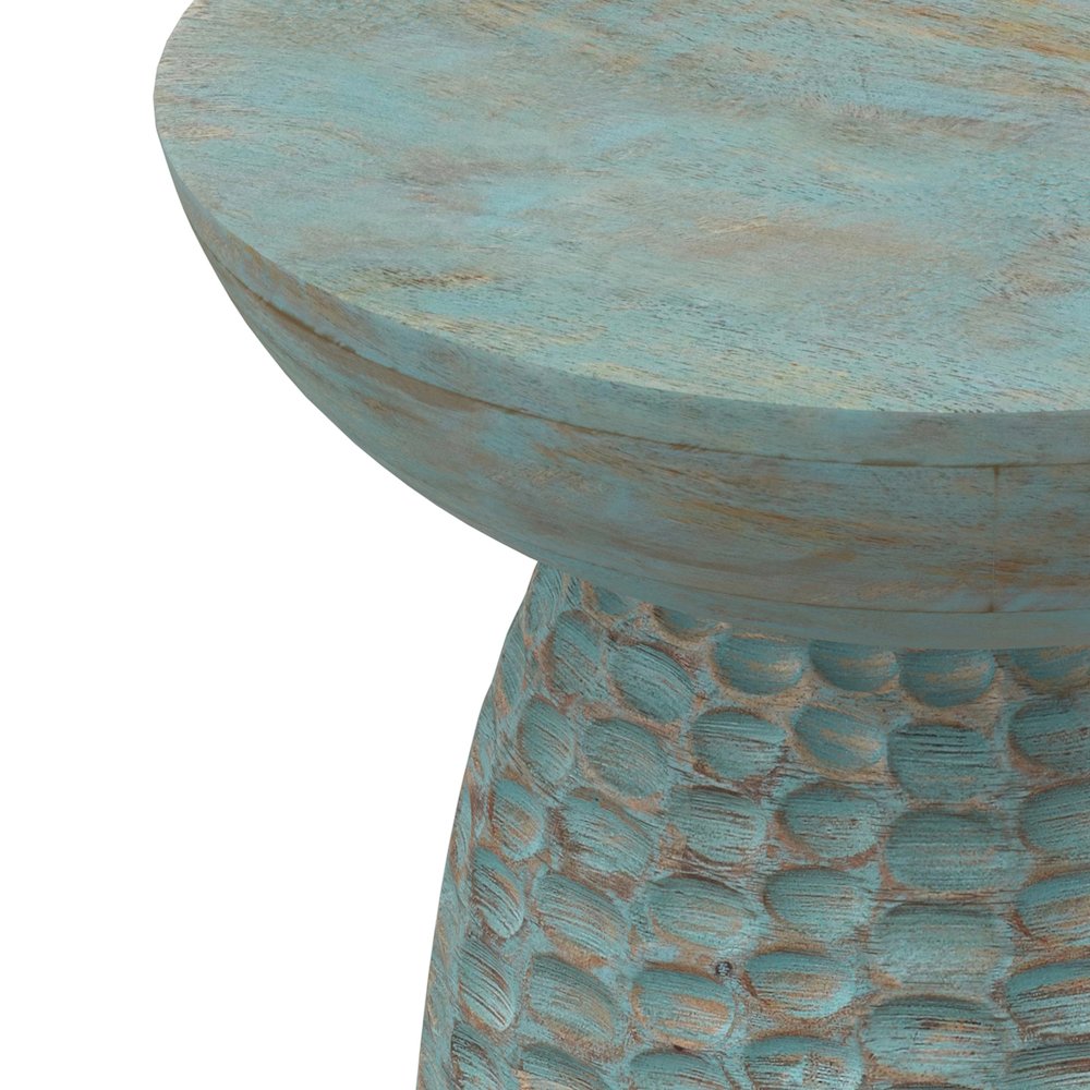 Boyd 16 inch Wide Solid Mango Contemporary Tall Accent Table in Teal Wash. Picture 5