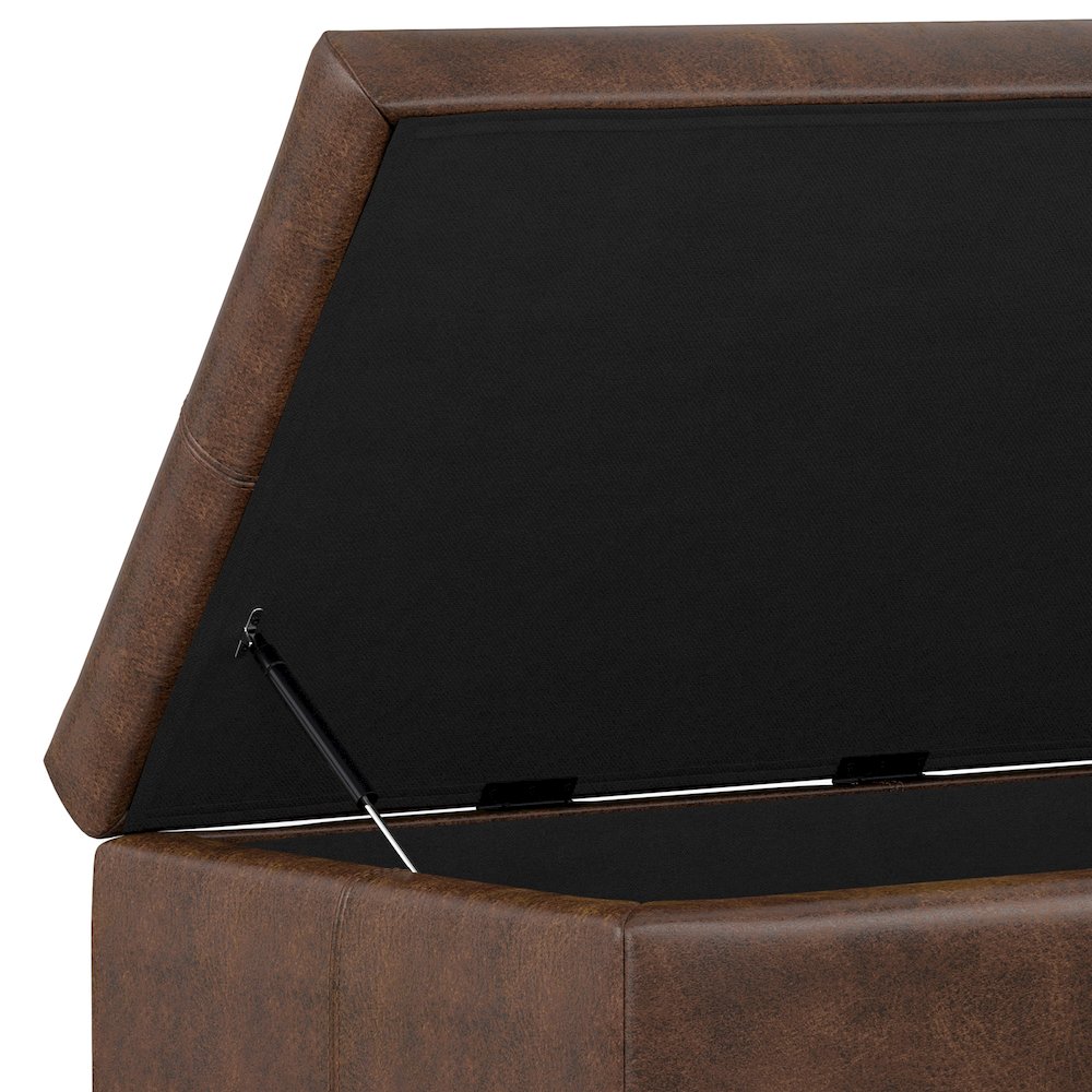 Gabbie Rectangular Storage Ottoman in Distressed Chestnut Brown. Picture 10