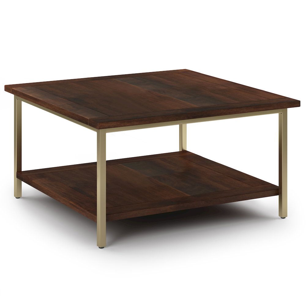 Skyler SOLID MANGO WOOD Square Coffee Table in Dark Brown / Gold. Picture 1