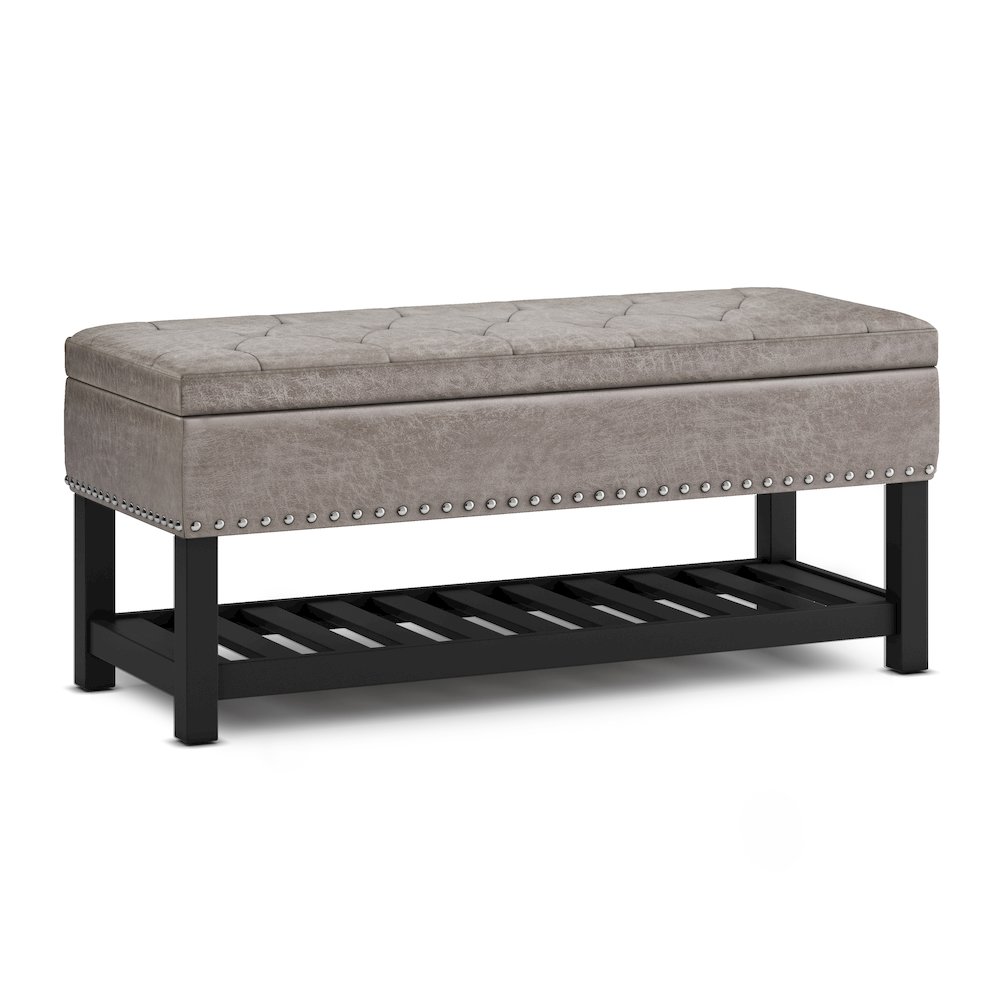 Lomond Solid Wood Storage Ottoman Bench In Distressed Grey Taupe. Picture 1