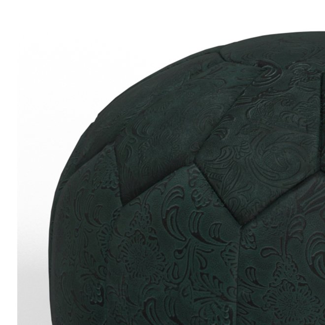 Drury Round Pouf in Teal Patterened Genuine Leather. Picture 4