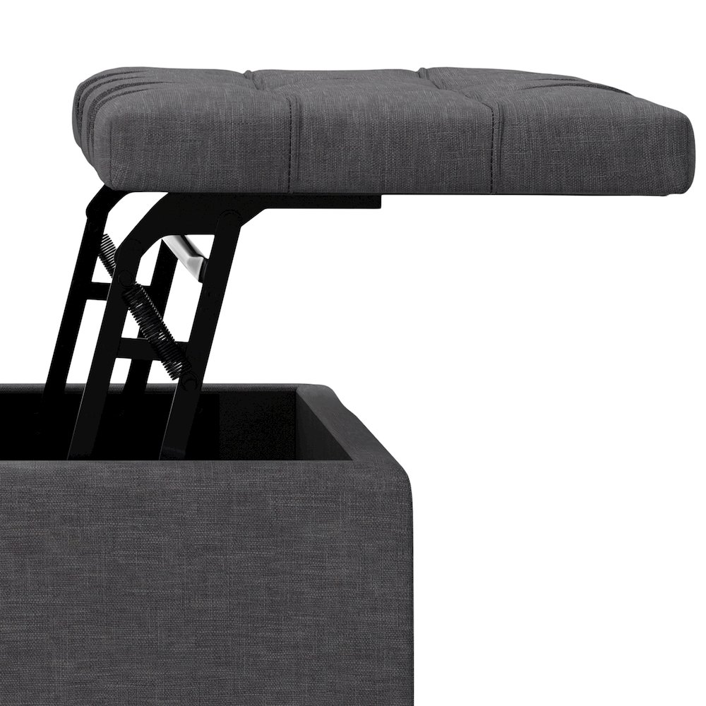Laura Mid Century Lift Top Storage Ottoman in Slate Grey Polyester Linen. Picture 13
