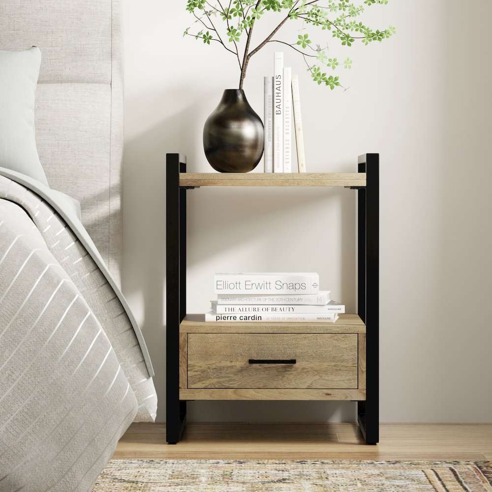 Riverside Solid Mango Wood Bedside Table In Natural. Picture 5