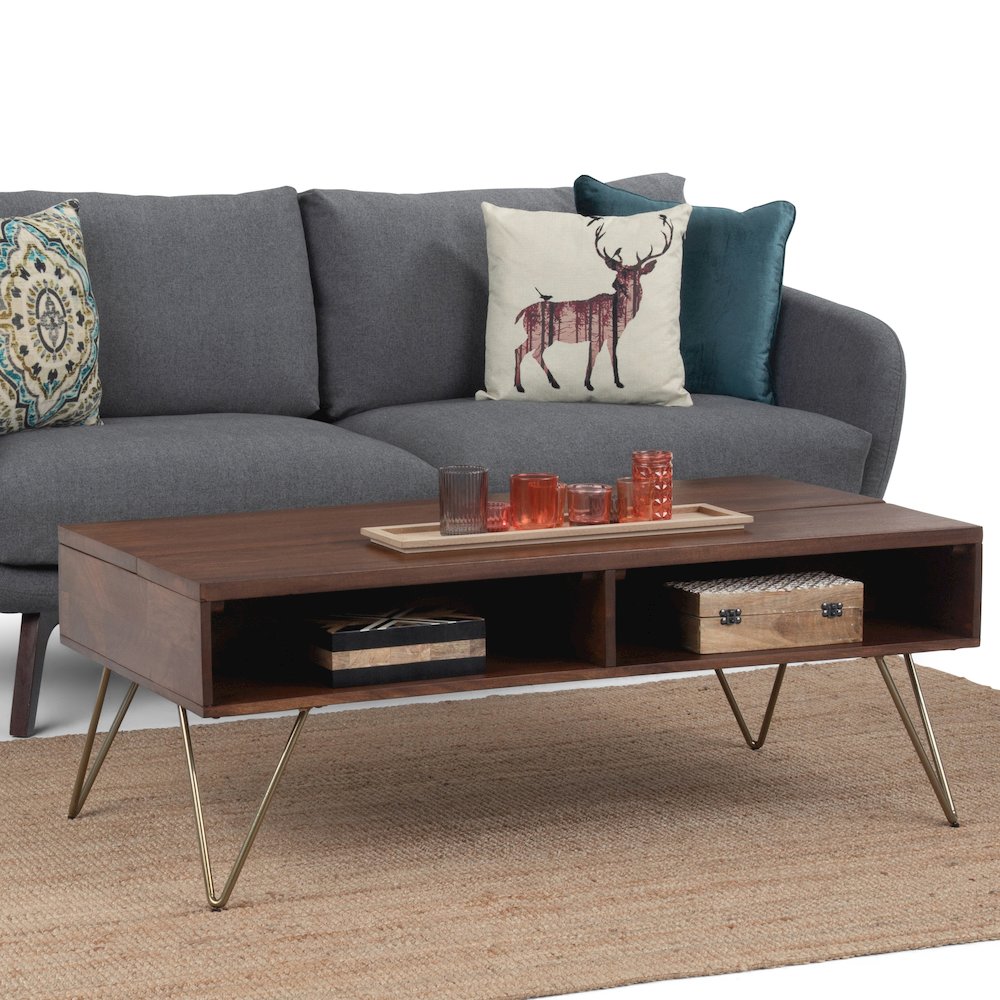 Hunter Solid Mango Wood Lift Top Coffee Table In Umber Brown. Picture 5