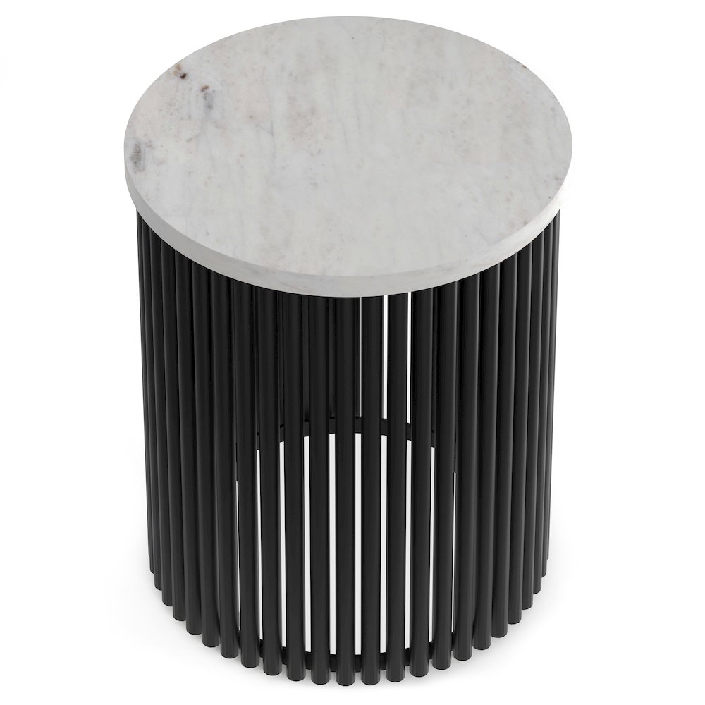 Demy Metal Accent Table In White Marble / Black. Picture 2