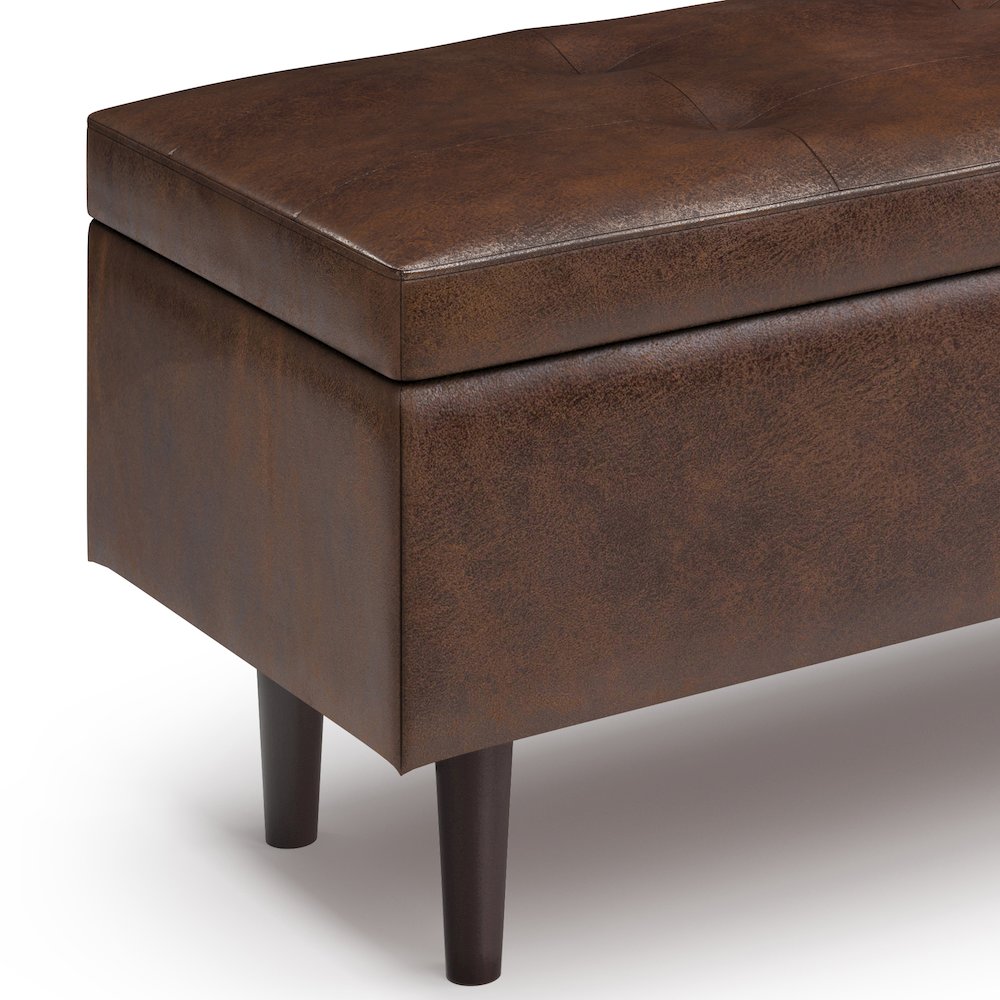 Rectangular Storage Ottoman In Distressed Chestnut Brown Vegan Faux Leather. Picture 3