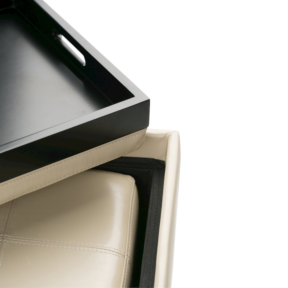 Avalon 5 Piece Storage Ottoman In Satin Cream Vegan Faux Leather. Picture 2