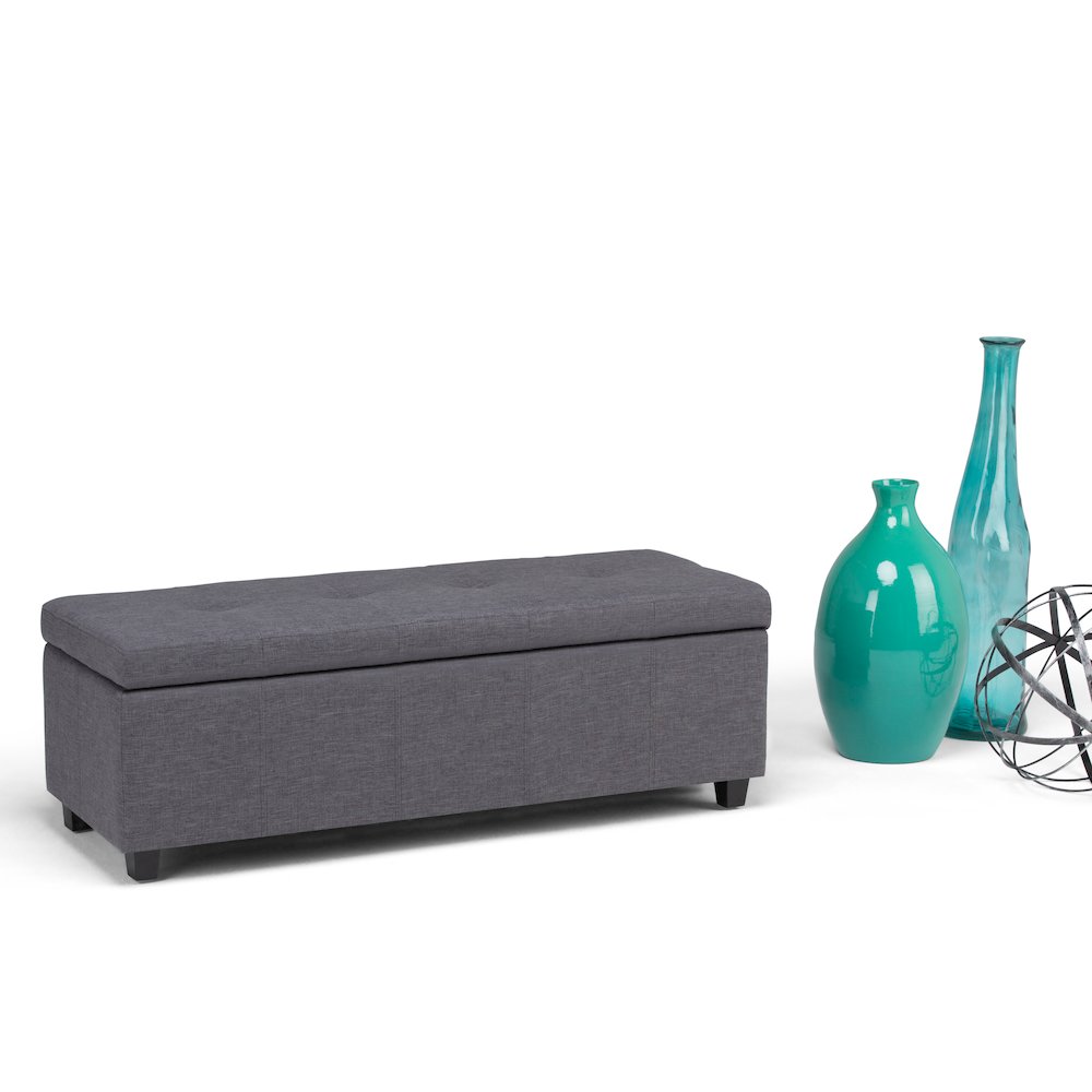 Castleford Storage Ottoman In Slate Grey Linen Look Fabric. Picture 5