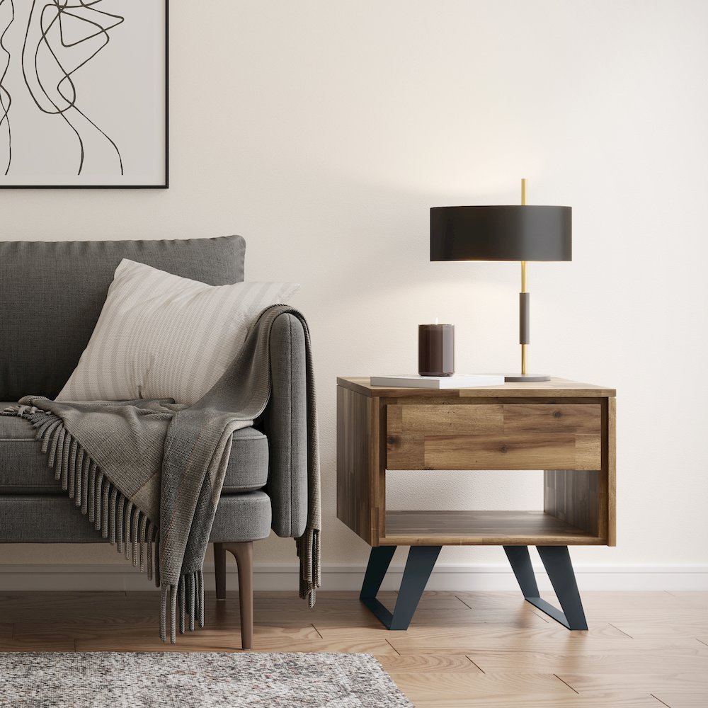 Lowry Solid Acacia Wood End Table In Distressed Golden Wheat. Picture 5