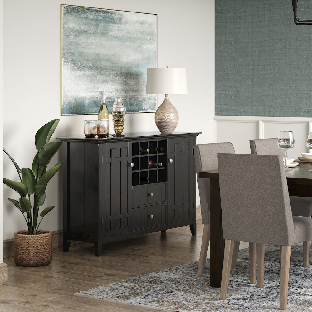 Bedford Solid Wood Sideboard Buffet And Wine Rack In Black. Picture 5