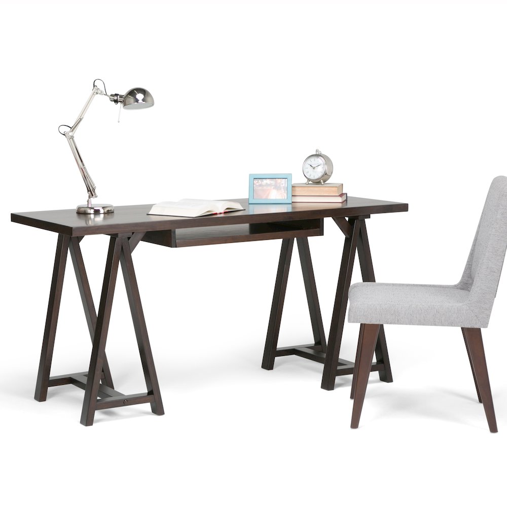 Sawhorse Solid Wood Desk In Dark Chestnut Brown. Picture 5